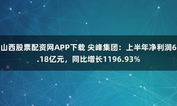 山西股票配资网APP下载 尖峰集团：上半年净利润6.18亿元，同比增长1196.93%